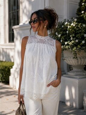 IT’S OUR TIME Sleeveless Lace High Neck Blouse S